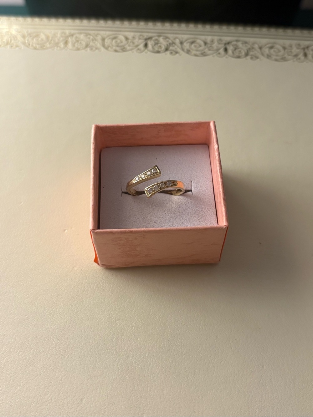 Classic 14k Gold Band Ring with Clear Stone Accents